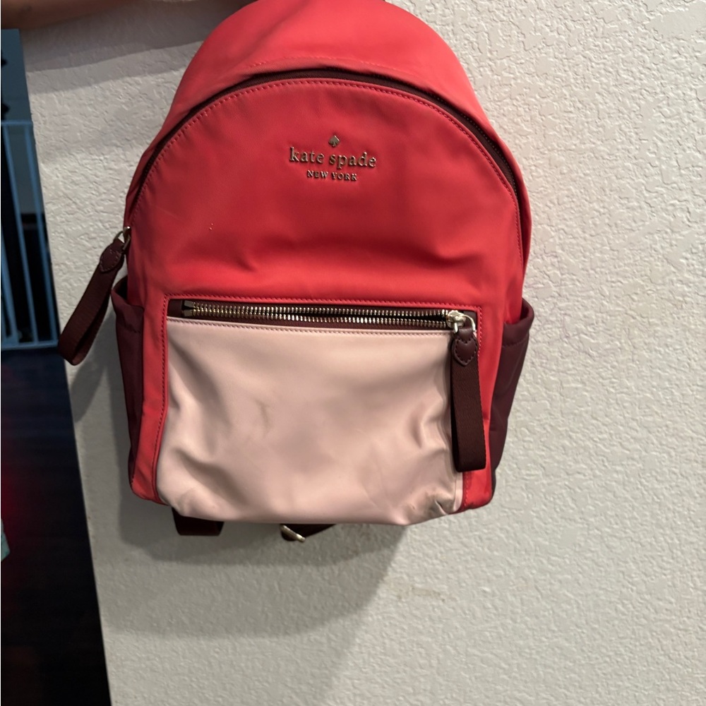 Kate Spade Coral and light pink Backpack with Patterned Interior